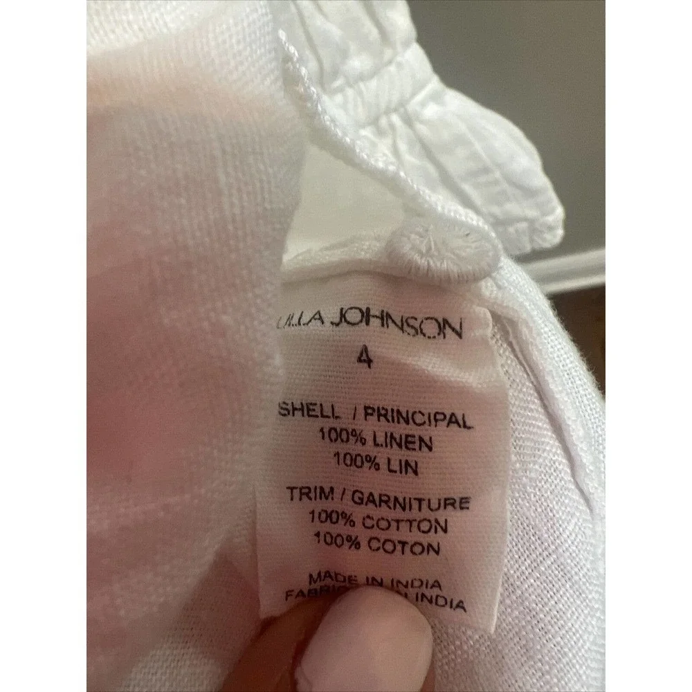 ULLA JOHNSON Harley Crochet-Trimmed Linen Top Size 4 Ivory White